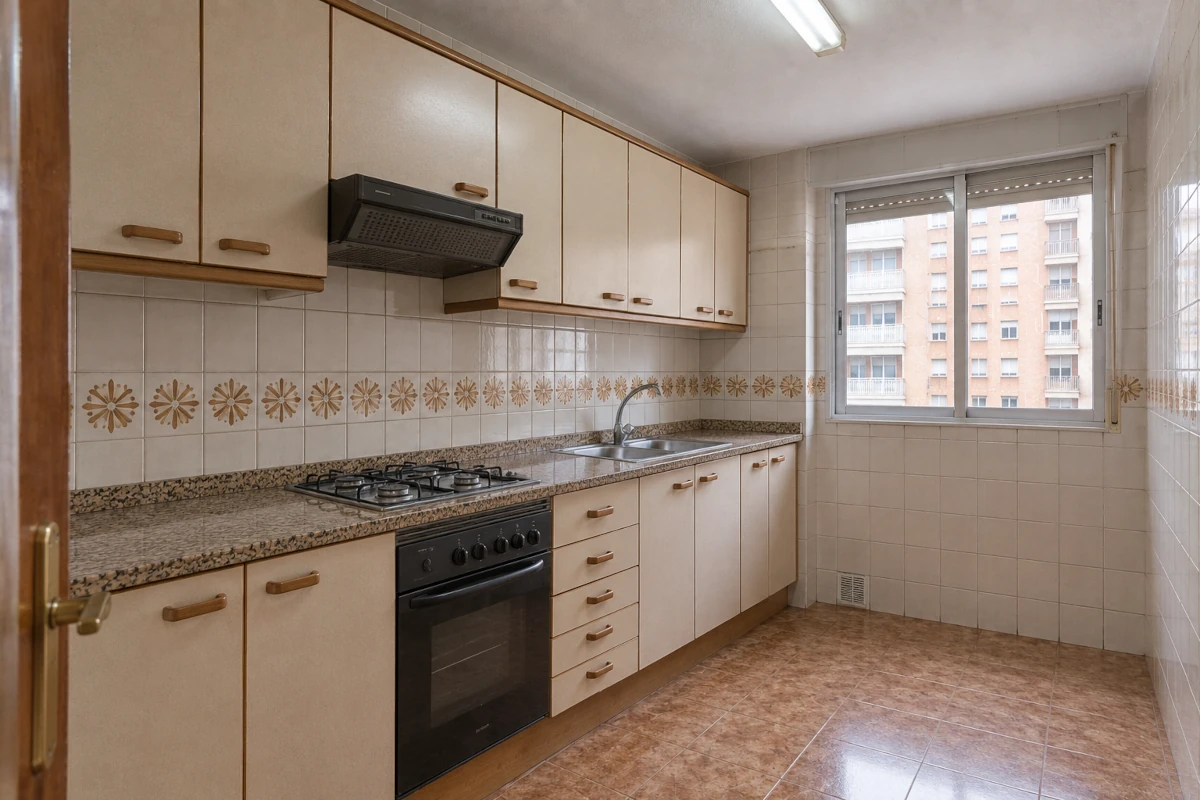 Cocina renovada mediante simulación de reforma